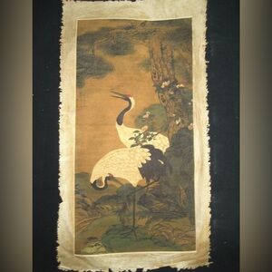 Old Chinese Antique painting scroll on Rice Paper about Cranes By Tong Kai童垲 松鹤